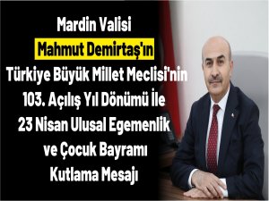 Vali Mahmut Demirtaş’ın Türkiye Büyük Millet Meclisinin 103. Açılış Yıl Dönümü İle 23 Nisan Ulusal Egemenlik ve Çocuk Bayramı Kutlama Mesajı