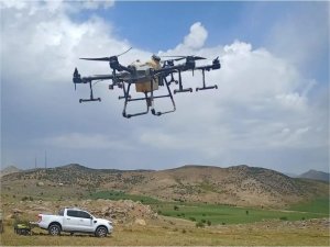 Siirtte çekirgelerle mücadelede ilk kez drone ile ilaçlama yapıldı  